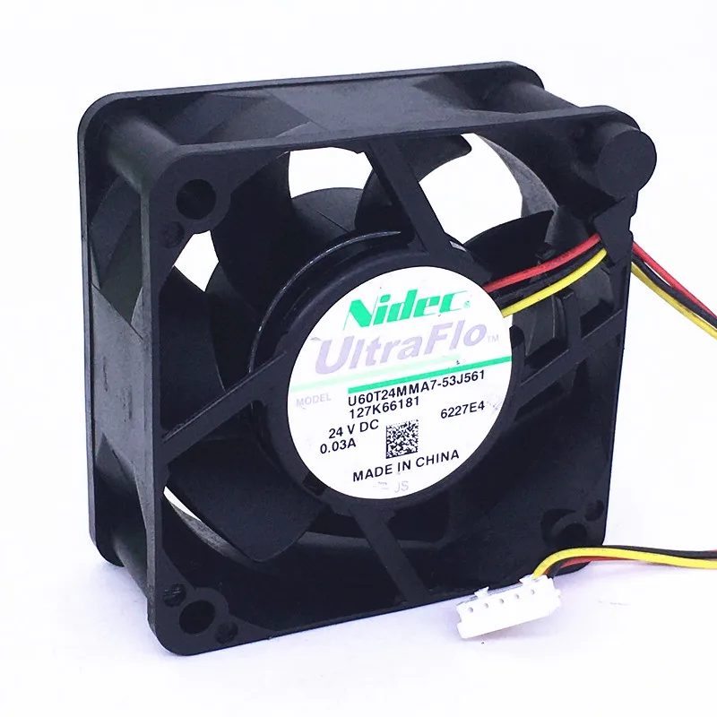 Nidec U60T24MMA7-53J561 DC 24V 0.03A 60x60x25mm 3-Wire Server Cooling Fan