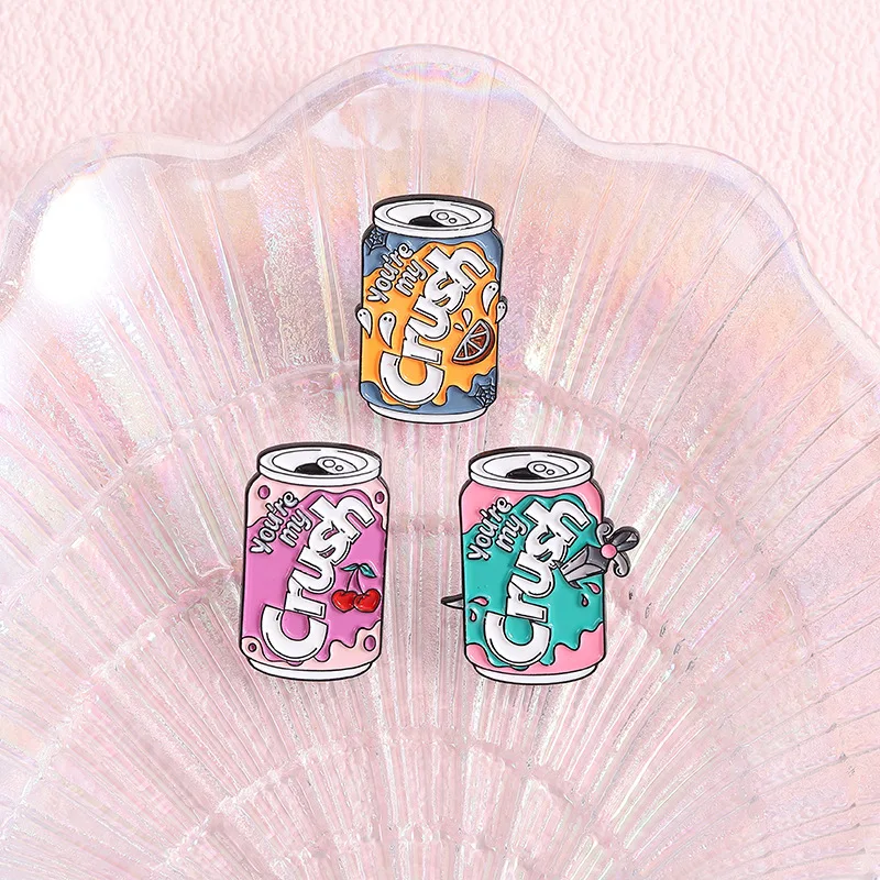 

Cartoon Drinking Soda Cans Shape Brooch Pins Creative You're My Crush Badge Enamel Lapel Pin Accessory On Backpack Clothing Orna