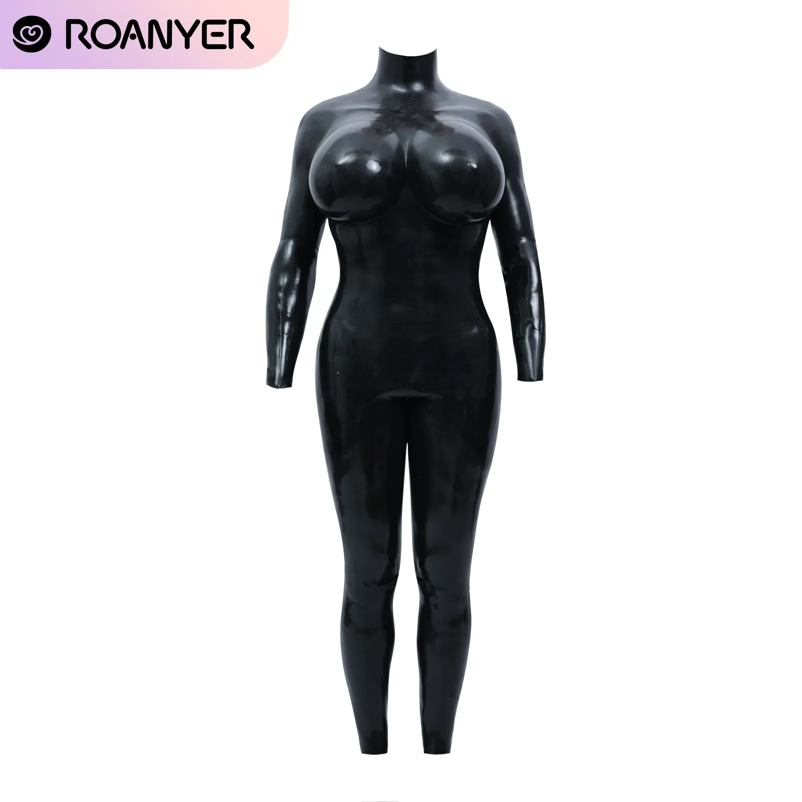 Roanyer Black Glossy Silicone Bodysuit H Cup Fake Boobs for Crossdresser Mtf Halloween Party Cosplay