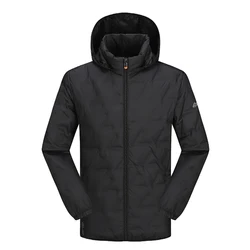 Men Down Jacket Winter Warm Hooded Thick Jacket Mens Water and Wind-Resistant Solid Coat Casual High Quality Thermal Parka Male