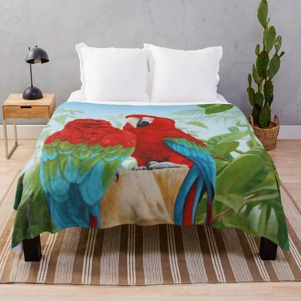 

green winged macaws Throw Blanket Cozy Warm Blanket for Bed Room Decor