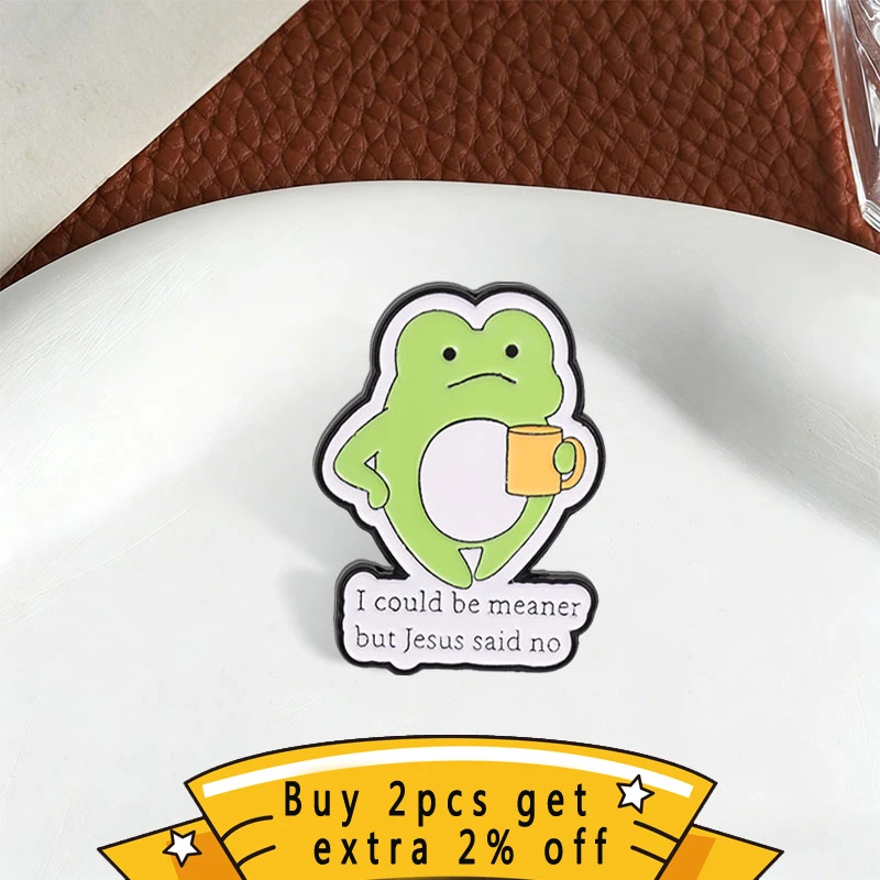 Funny Cartoon Frog Enamel Pin, Coffee Cup Humorous Quote Badge, Fashion Clothes Backpacks Accessory, Gift for Frog Lovers