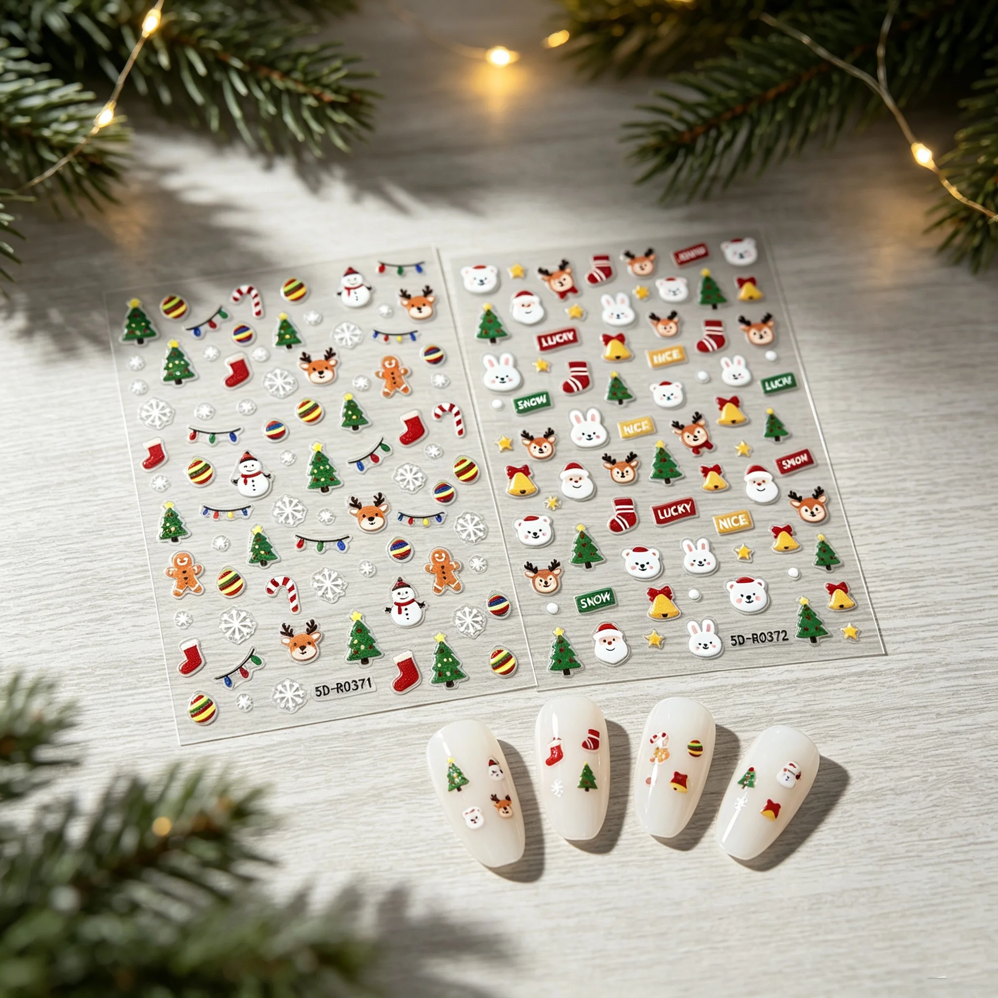 2Pcs Gingerbread Man Bell Snowflake Cartoon Xmas Nail Stickers 5D Christmas Nail Decals Women Girls Festival Party DIY Manicure*