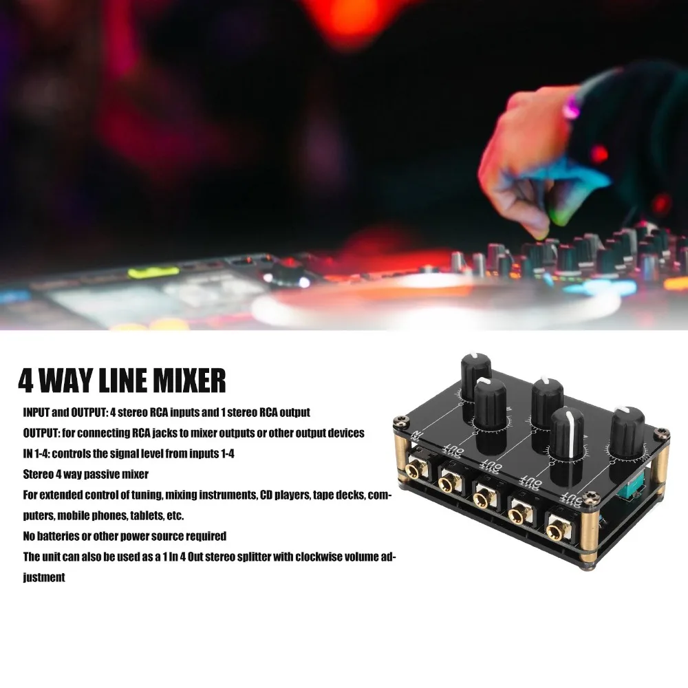 Portable Low Noise Mini Stereo Mixer 1 In 4 Out Volume Controls 4 Channel Passive Mixer 4 Channel Line Mixer Home Studios