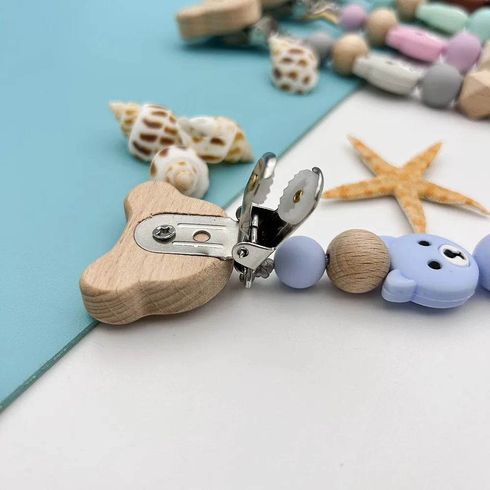 Personalized English Wooden Letters Name Baby Polar Bear Silicone Pendant Pacifier Clips Chains Holder Teether Baby Kawaii Gifts