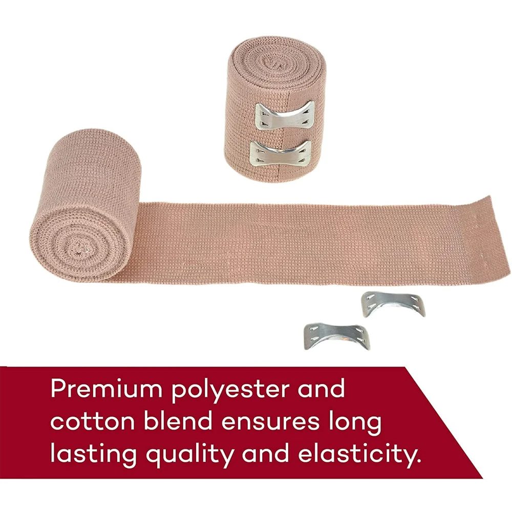 Premium Elastic Compression Bandage Wrap with Clips, Sports Support Tape for Wrist Ankle Foot Sprains