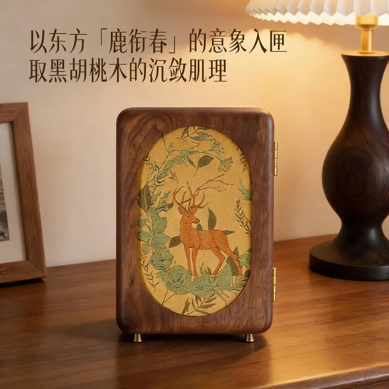 Black walnut printed jewelry box, convenient necklace bracelet storage box, solid wood jewelry box.