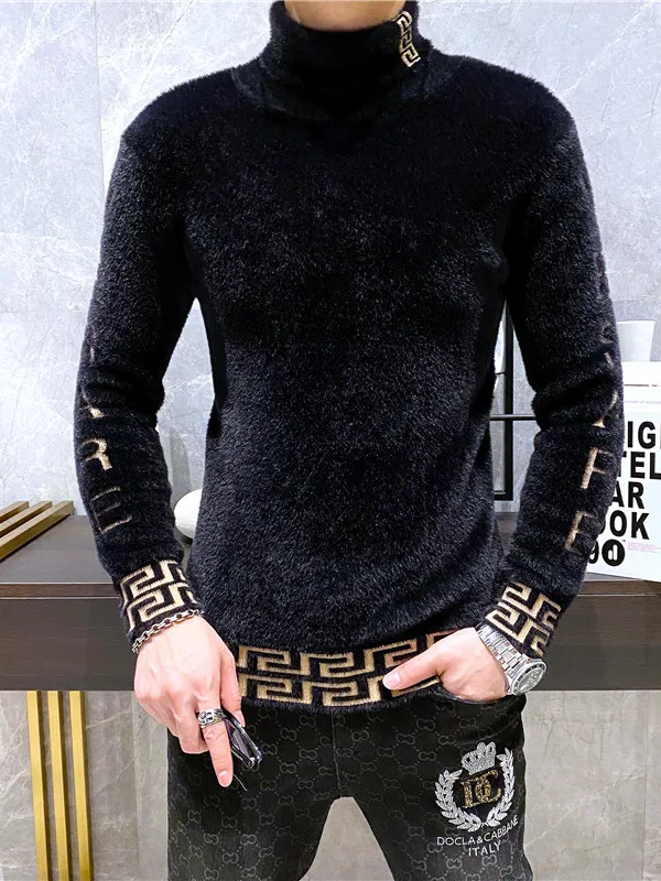 

2025 Winter Thiened Mink Sweater Men's High Collar Youth Slim Fit Warm Base irt Casual Sle Comfortable Breathable