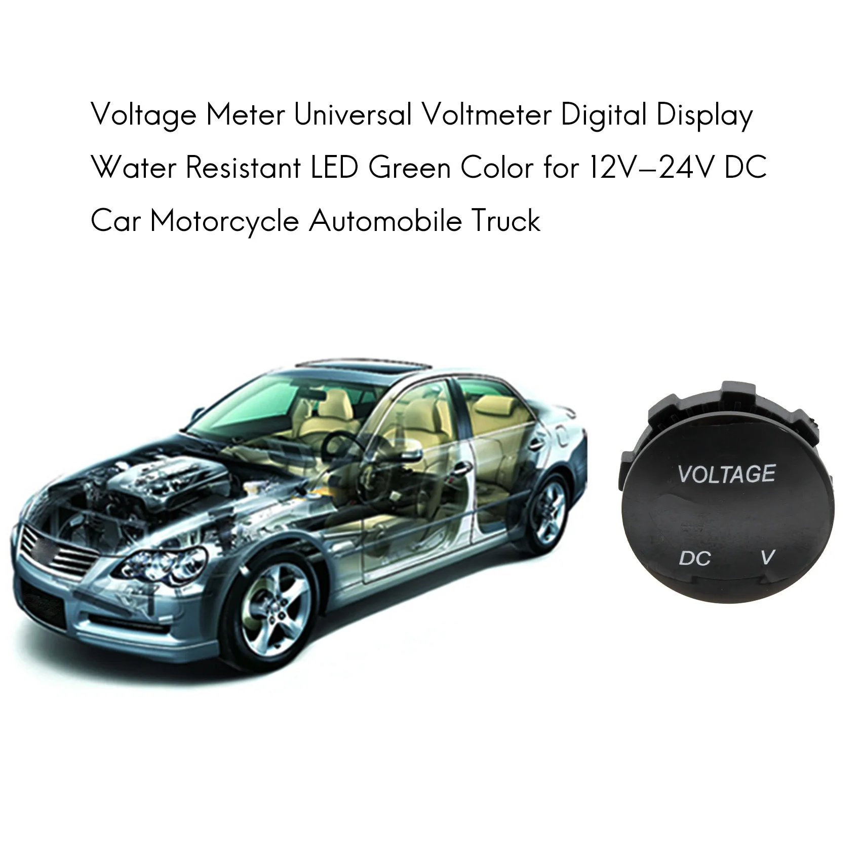 Voltage Meter Universal Voltmeter Digital Display Water Resistant LED Green Color for 12V-24V DC Car Motorcycle Automobile Truck