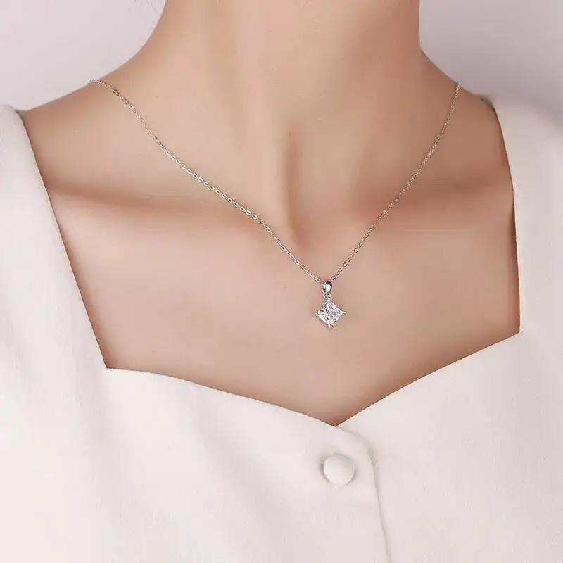 JoiasHome 1CT Princess Cut Moissanit-Halskette S925 Sterling Silber Funkelnder Anhänger für Frauen Luxus-Edelschmuck – Detail 12