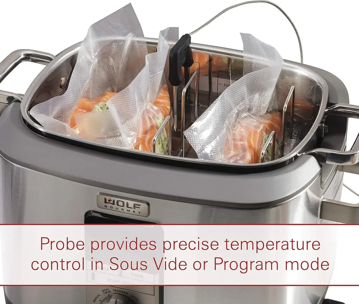 Fogão múltiplo programável Wolf Gourmet 6 em 1 com sonda de temperatura, 7 qt, cozimento lento, arroz, salteado, sear, sous vide, inoxidável