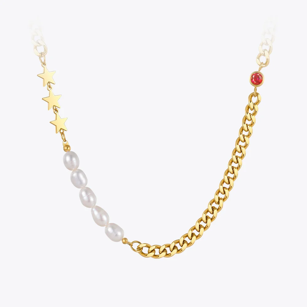 ENFASHION Kpop Star Pearl Necklace For Women Gold Color Necklaces Gold Color Stainless Steel Fashion Jewelry Collier P213236