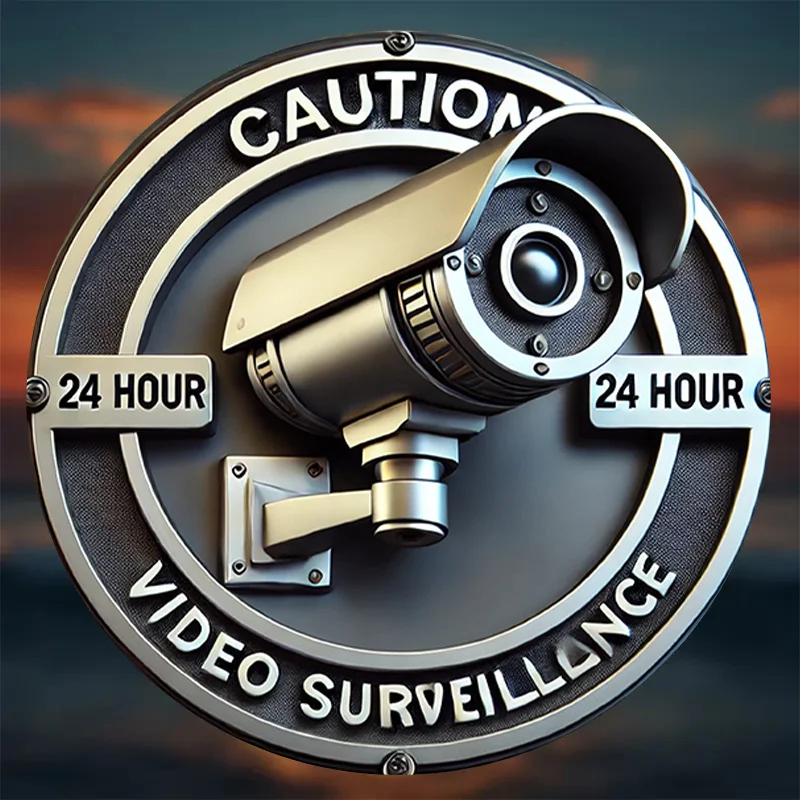 Hour Security Camera Metal Sign , Durable Iron Indoor Decor for Home- Modern Retro Style, 2D Flat, Perfect for Room Decor