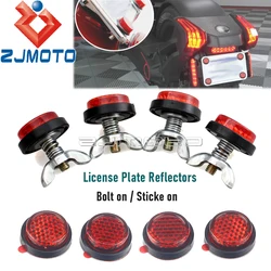 2 / 4 / 8pcs Motorcycle Red Round Mini Safety Stick On & Bolt On License Plate Reflector For Street Bike Scooter Touring Cruiser