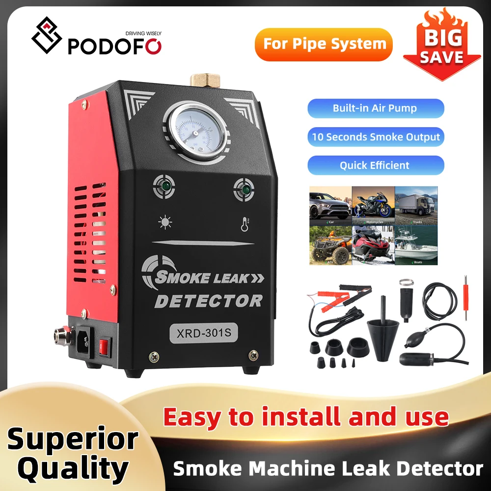 Podofo Machine de fumée détecteur de fuite Machine de fumée automobile Diagnostic testeur de détection de fuite sous vide Test de Diagnostic de fuite de tuyau