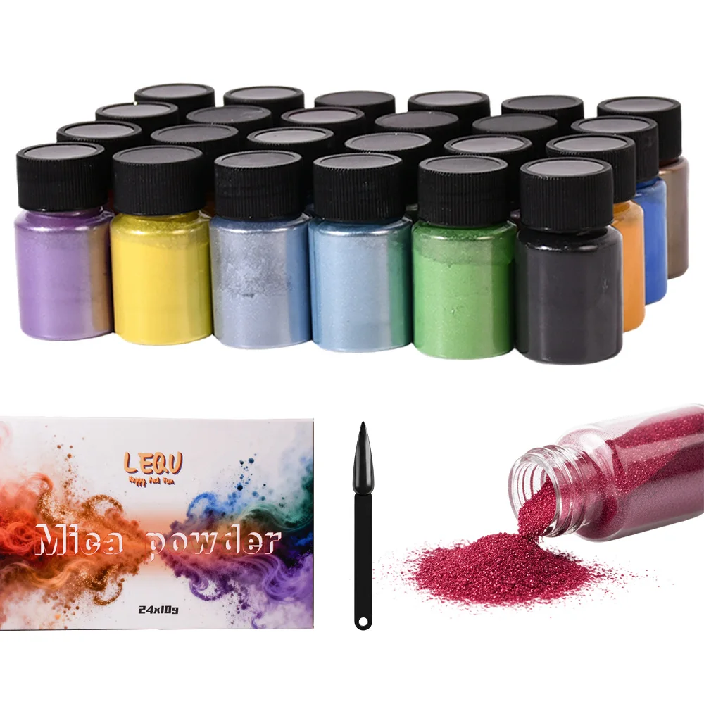 24-Color Chameleon Mica Powder: A color-changing powder suitable for DIY resin crafts, as well as a chrome pigment for painting,