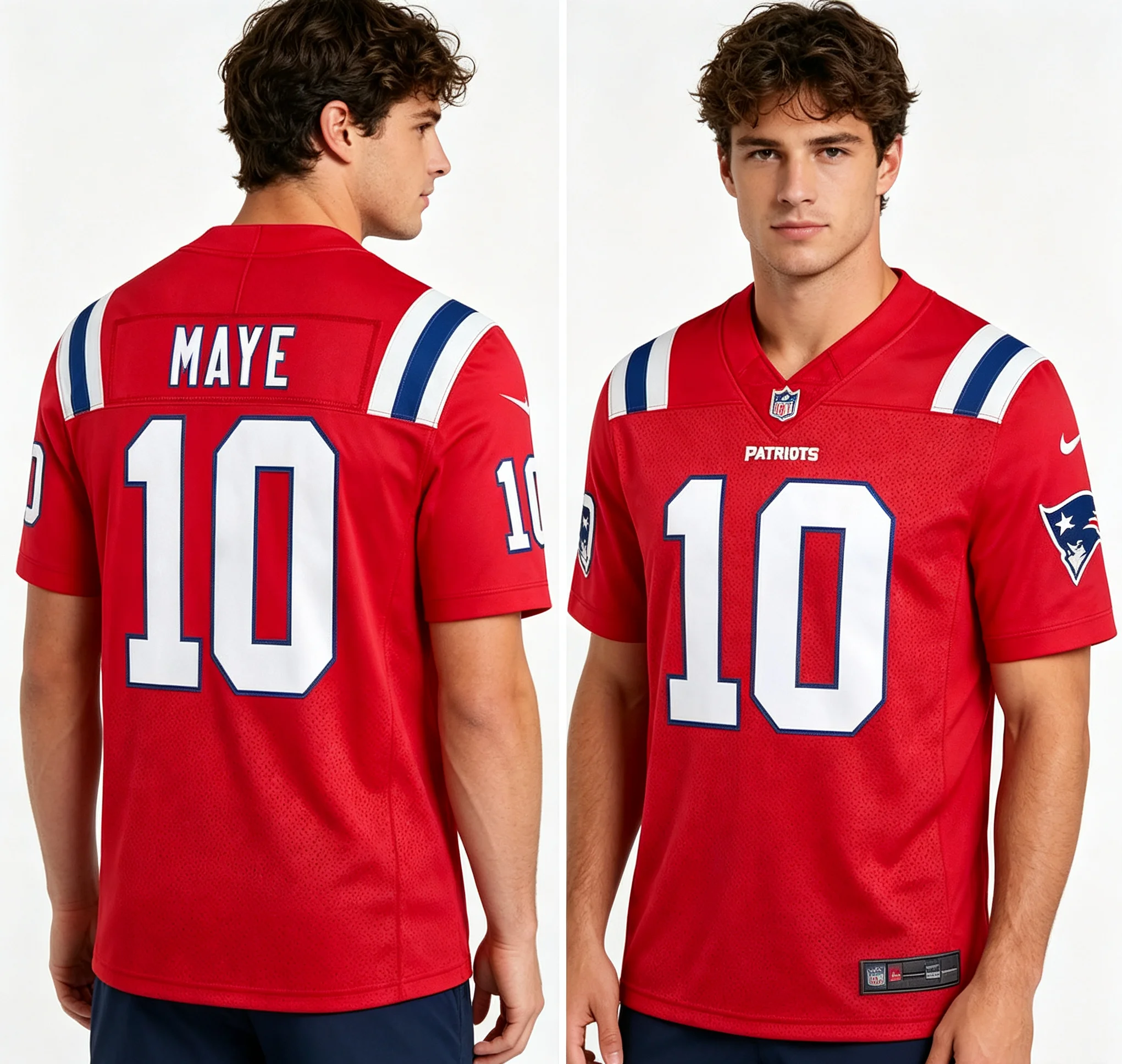 2026 Patriots Drake Maye 10 # Fußballtrikot, 3D-Druck Rugbytrikot, Herren Sommer-Trainings-Atmungsaktives Schnelltrocknendes Trikot – Detail 1