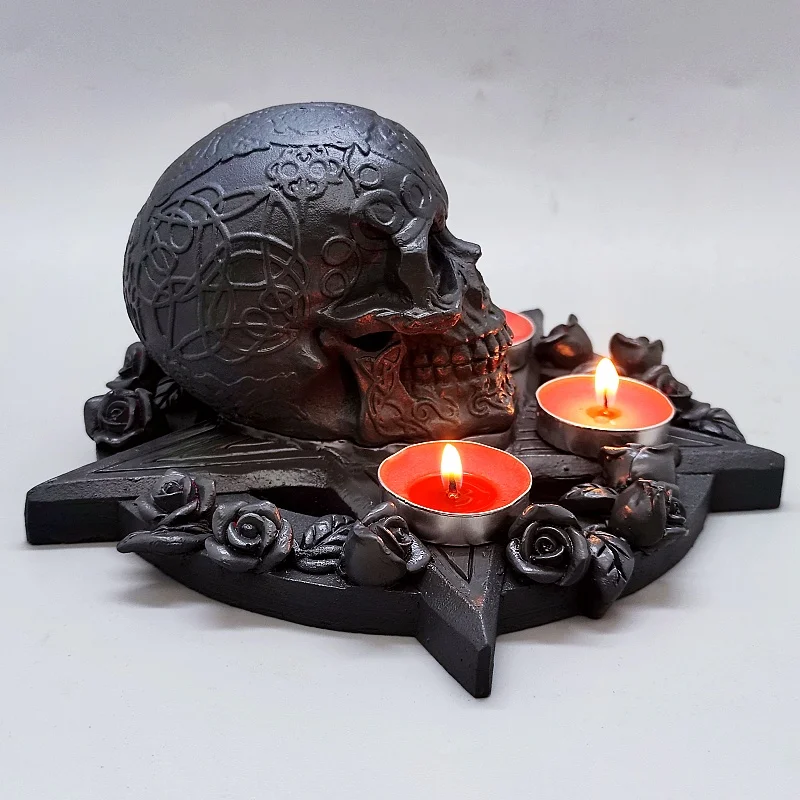 Rose Skull Funeral Candle Stand Mold DIY Cake Handmade Soap Paste Resin Gypsum Silicone Mold Halloween Decorative Accessories