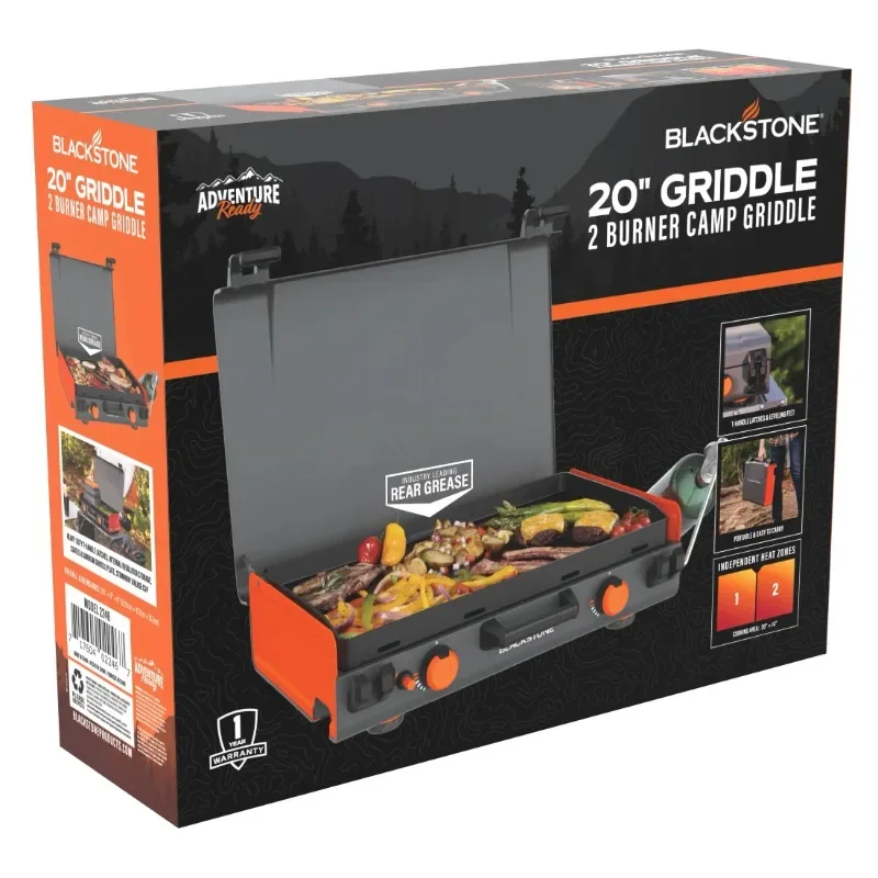 شواية بلاكستون أدفينشر جاهزة مقاس 20 × 14 بوصة مع شواية تخييم من البروبان مع غطاء رأس ومقبض