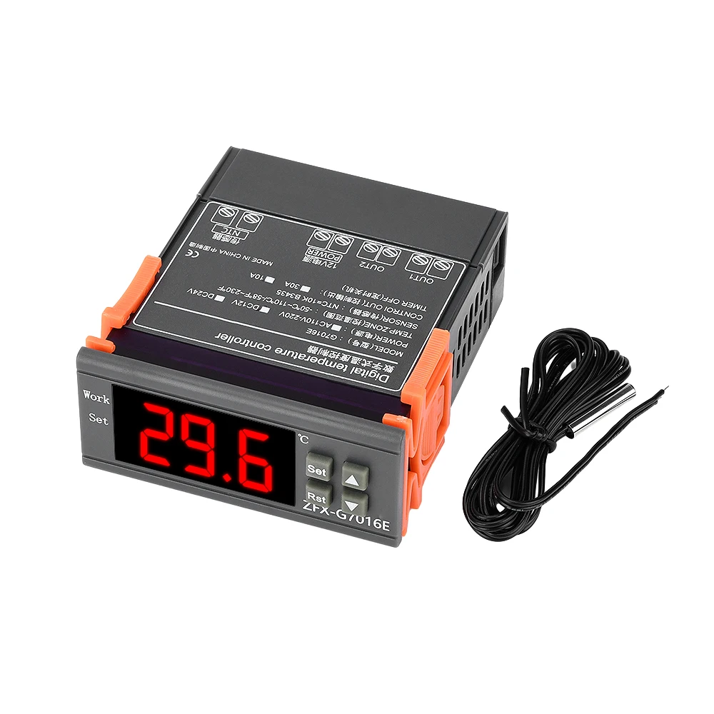 G7016E Digital LED Temperature Controller Heating Cooling Thermostat 10A 30A Relay Output with NTC Sensor Probe 12V 24V