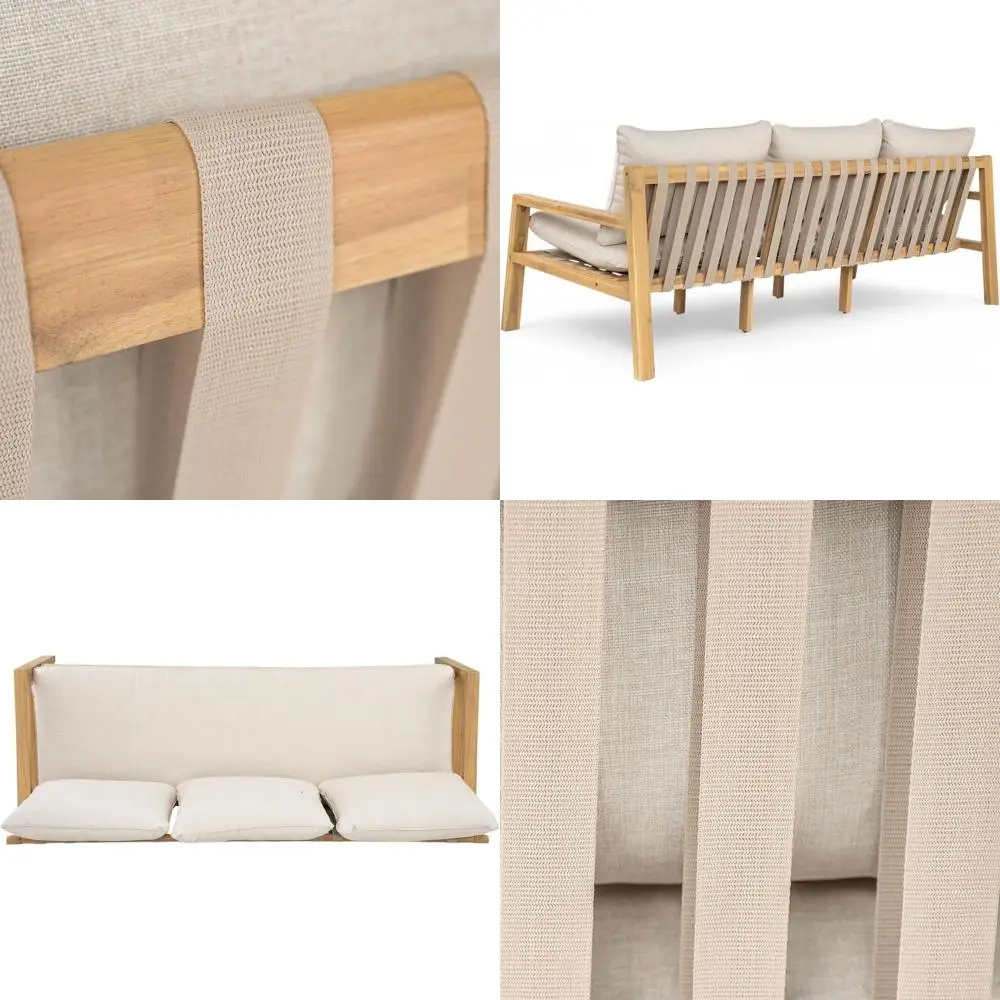 

Kaylle Outdoor 3 Seater Soa with Cushion, Acacia Wood Patio Lounge Soa with Woven Rope Backrest, Spacious Seating Couch or Backy