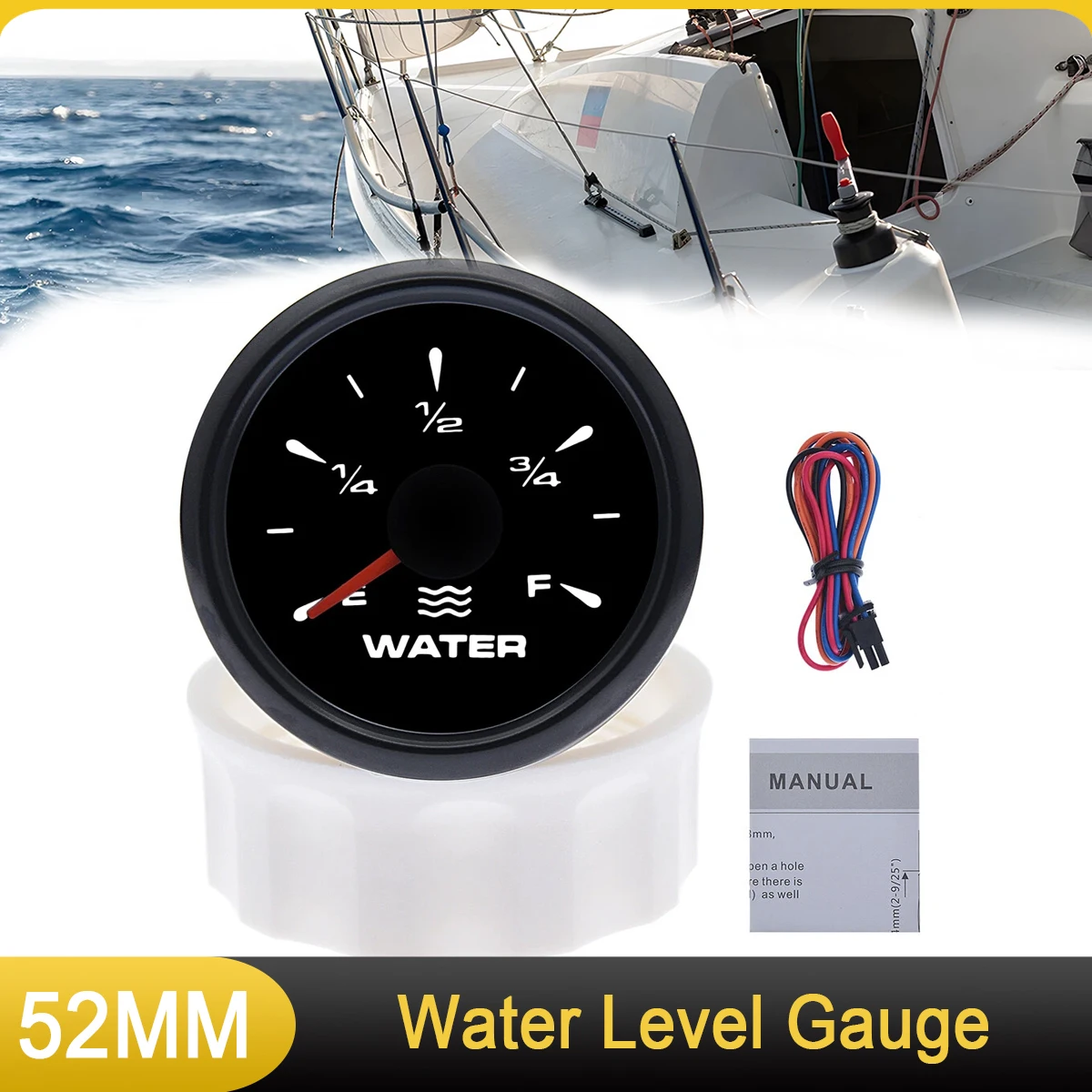 

52MM Marine Water Level Indicator 0-190ohm /240-33ohm With 8 Colors Backlight For Car Boat Yacht RV Camper 9-32V