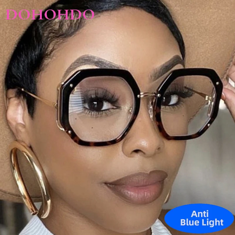 

Vintage Oversized Metal Polygon Blue Light Blocking Glasses Women Men Trend Brand Designers Optical Spectacle Computer Glasses