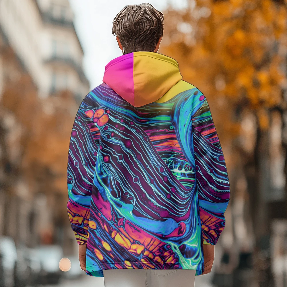 Man winter clothing, New in Down Coats, Color wave graffiti new style cotton-padded jacket clothing, feather print pocket zipper