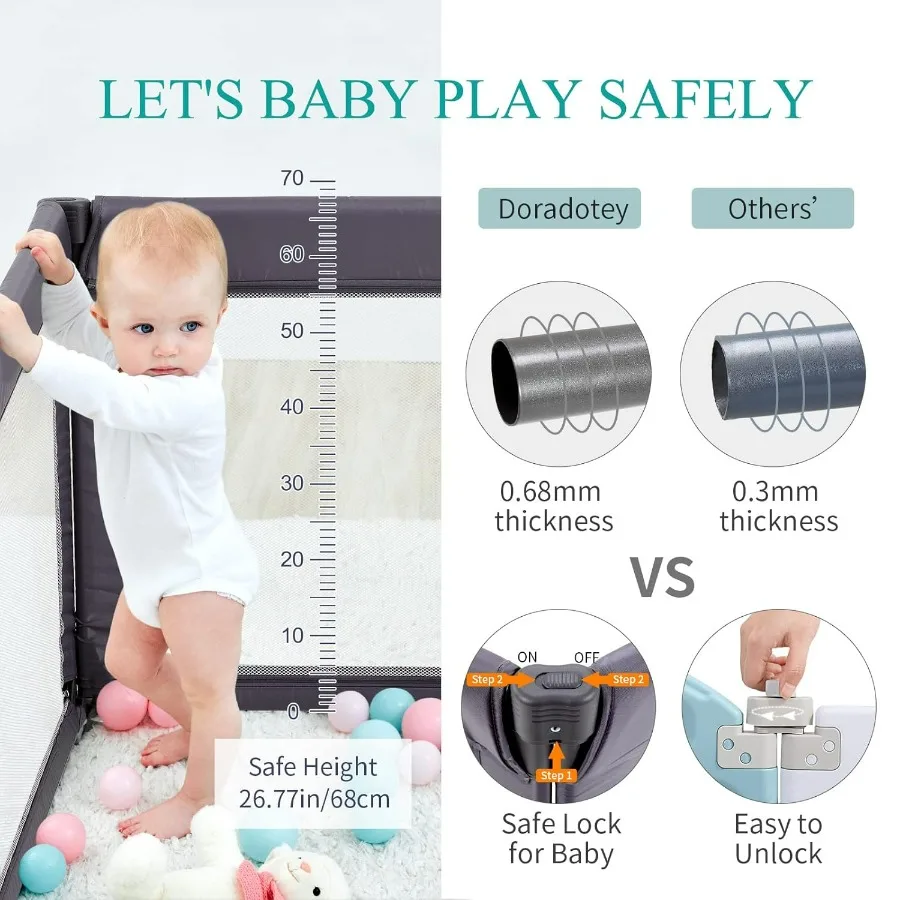 Doradotey Box per bambini pieghevole per bambini 13 dimensioni Custodia per bambini regolabile a forma di 8 pannelli Cancello staccabile 79x71 Grande per interni