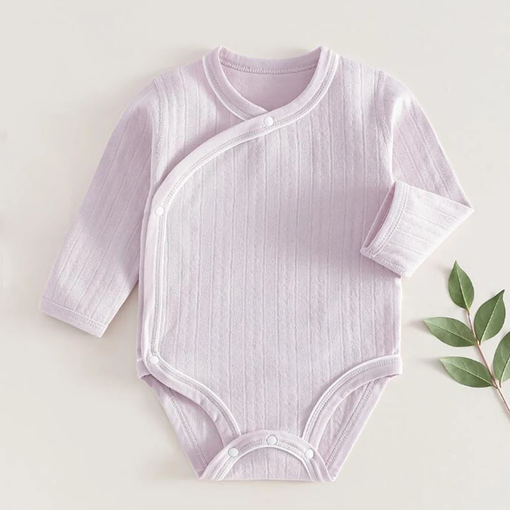 ملابس للأولاد حديثي الولادة من عمر 0 إلى 3 أشهر بلون سادة من القطن للأطفال البنات بأكمام طويلة لربيع الخريف ثوب فضفاض لحديثي الولادة #4