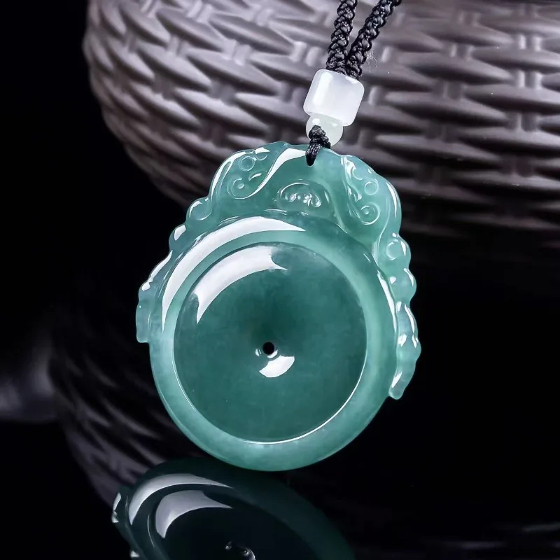 Pendentif Dragon en Jadeite Naturelle du Myanmar, véritable émeraude bleu eau, avec breloque de paix, collier de luxe de créateur, certifié.