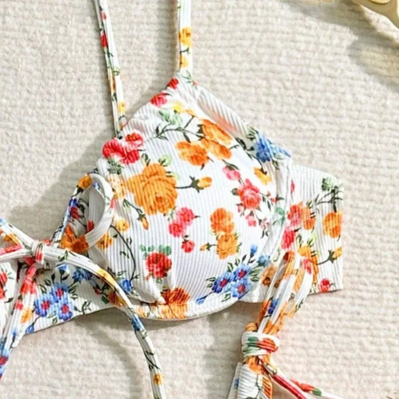 Beachwear Swimsuits 2025 Women Floral Printed Bikinis Set Push Up Bra Split Set Summer Two Piece Sexy Bikinis Bathing Suits