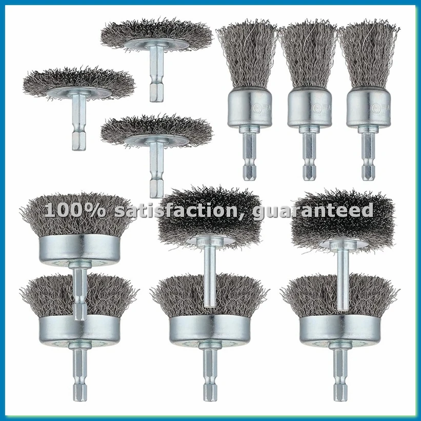 12 Pcs Wire Wheel Brush, Cup Brush, Wheel Brush, Pen Brush Set with 1/4-Inch Hex Shank for Rust Removal-A51M