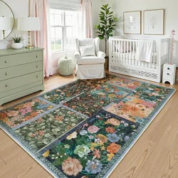 Bohemian Pastoral Flower Retro Washable Folding Living Room Carpet Bedroom Bedside Rug Cloakroom Leisure Area Mat Ковер Tapis 러그