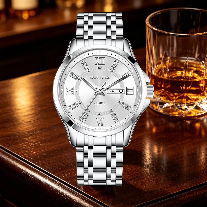 

SUNKTA Design Luxury Quartz Man Watch Top Brand Fashion Auto Date Weeks Simple Dial Stainless Steel Life Waterproof Watches Male