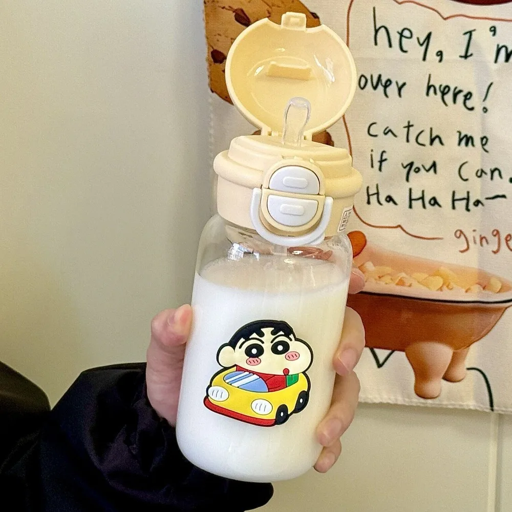 500 مللي تلوين شين تشان زجاجة ماء مع القش الكرتون المحمولة البلاستيك المنبثقة غطاء كوب ماء مانعة للتسرب لطيف شرب زجاجة #3