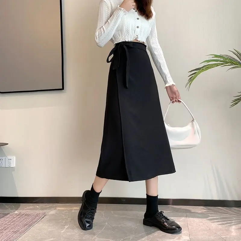 Modne nieregularne spódnice z kokardą Odzież damska Casual A-Line Solid Color Summer All-match High Waist Commute Midi Skirts