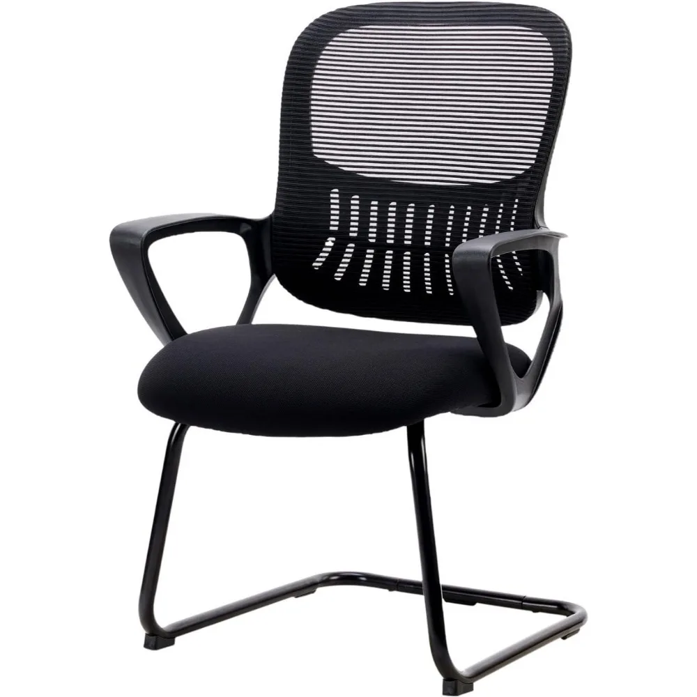 Office Desk Chair No Wheels, Ergonomic Executive Sled Base Mesh Computer Chairs with Comfy Arms and Lumbar Support