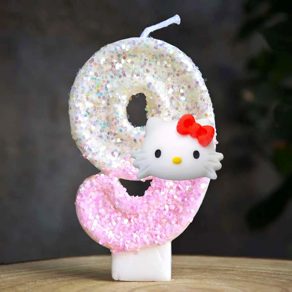 Niedliche Hello Kitty Glitzernde Farbverlauf-Zahlenkerze Kuchendekoration Süßes Thema Kindergeburtstags-Party-Zubehör Mädchen-Baby-Shower-Dekorationen – Detail 33