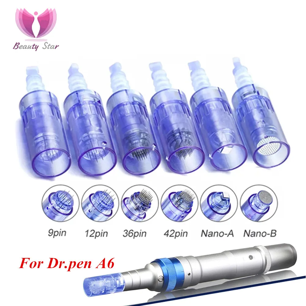 10pcs 50pcs dr pen A6 Needles Cartridges 9 12 24 36 42pin Nano Round Square For Derma Microneedling Pen A6 Face Skin