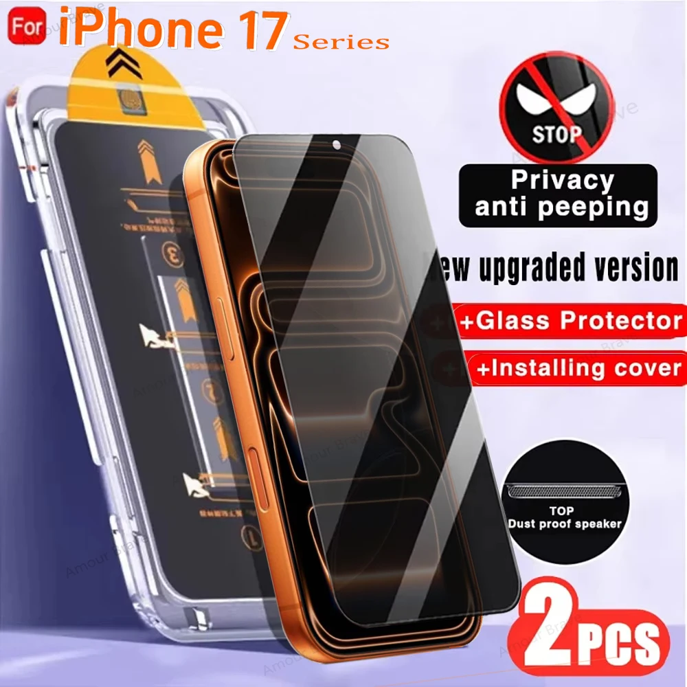

2PCS Dust Free Privacy Screen Protector For iPhone 17 Air 16 Pro 13 12 11 14 15 16Plus 17 Pro Max Installation Glass Accessories