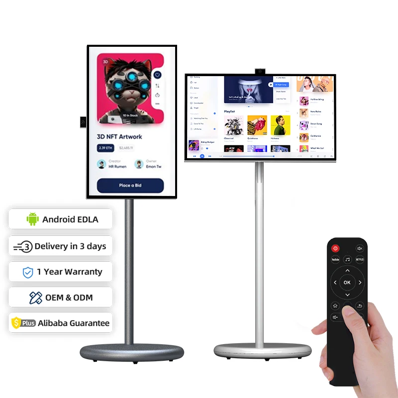 

27-дюймовый умный портативный телевизор с сенсорным экраном, Wi-Fi, ЖК-цифровые дисплеи, питание от батареи, рекламный экран «все в одном», Smart TV