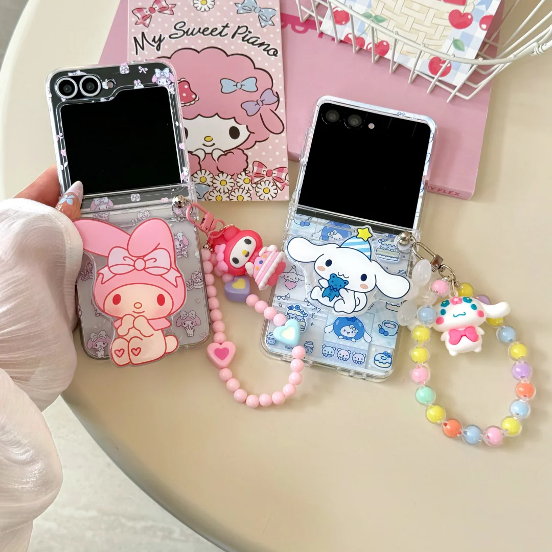 Vollbild-Cinnamoroll My Melody, faltbare Handyhülle für Samsung Galaxy Z Flip 7 FE 6, 5, 4, 3, 5G mit Trageband, magnetische Standabdeckung