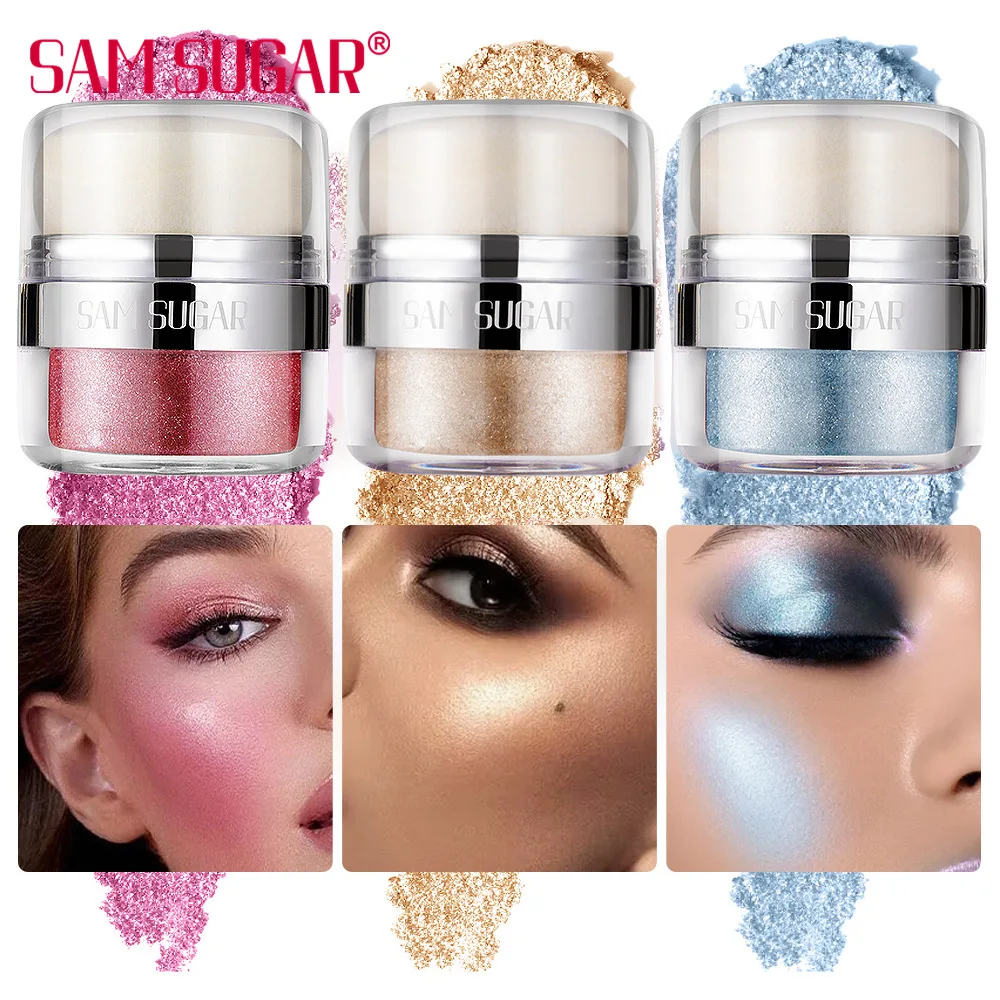 8color Air cushion highlighter glitter multifunctional three-dimensional brightening pearlescent eyeshadow body patting powder