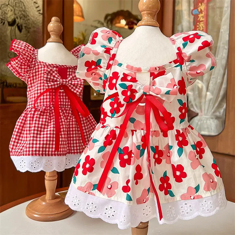 

Dog Floral Dress Summer Puppy Clothes Luxury Dog Plaid Skirts Pet Apparel Bow Dresses Chihuahua Bichon Medium Dog Girl Outfit