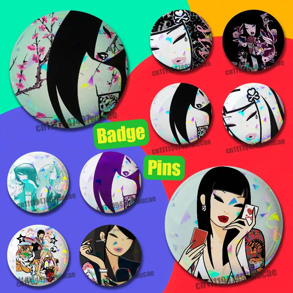 Custom Pin Insignia Emblem Round 25mm 44mm Laser Film For Japan T-Tokidoki Badge Cover
