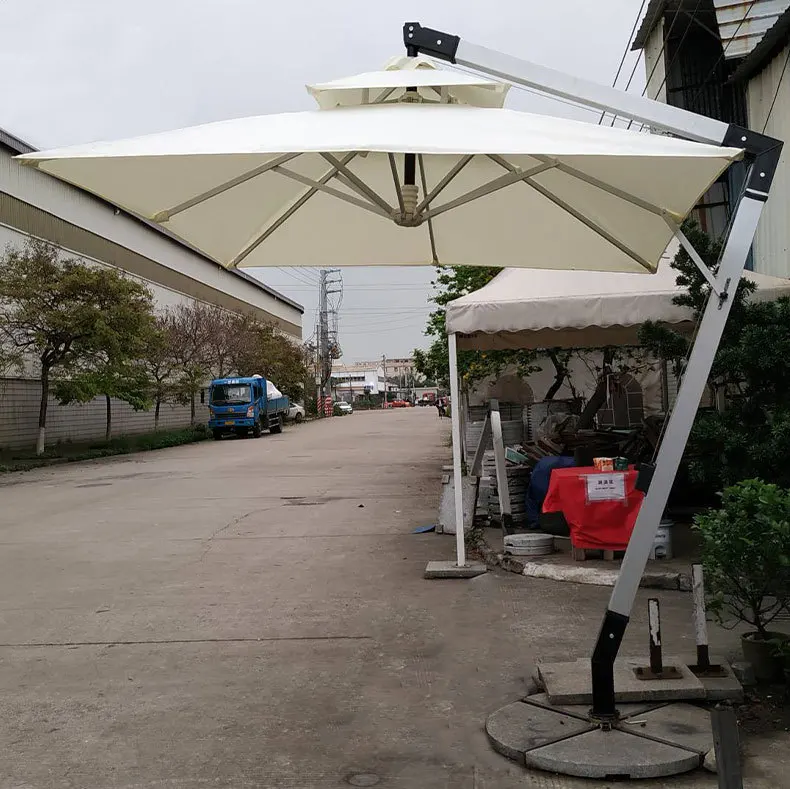 Outdoor leisure seven-character umbrella courtyard Roman umbrella garden villa high-end folding parasol terrace aluminum alloy
