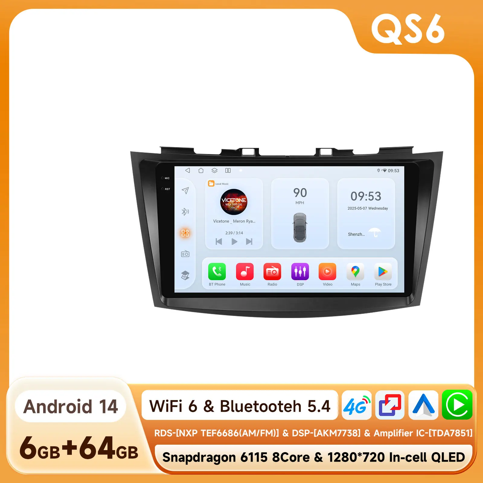 Hizpo 8Core 2Din AI Android 14 Autoradio Voor Suzuki Swift 4 2011-2015 Auto Multimedia GPS 4G Carplay door Qualcomm Snapdragon6115