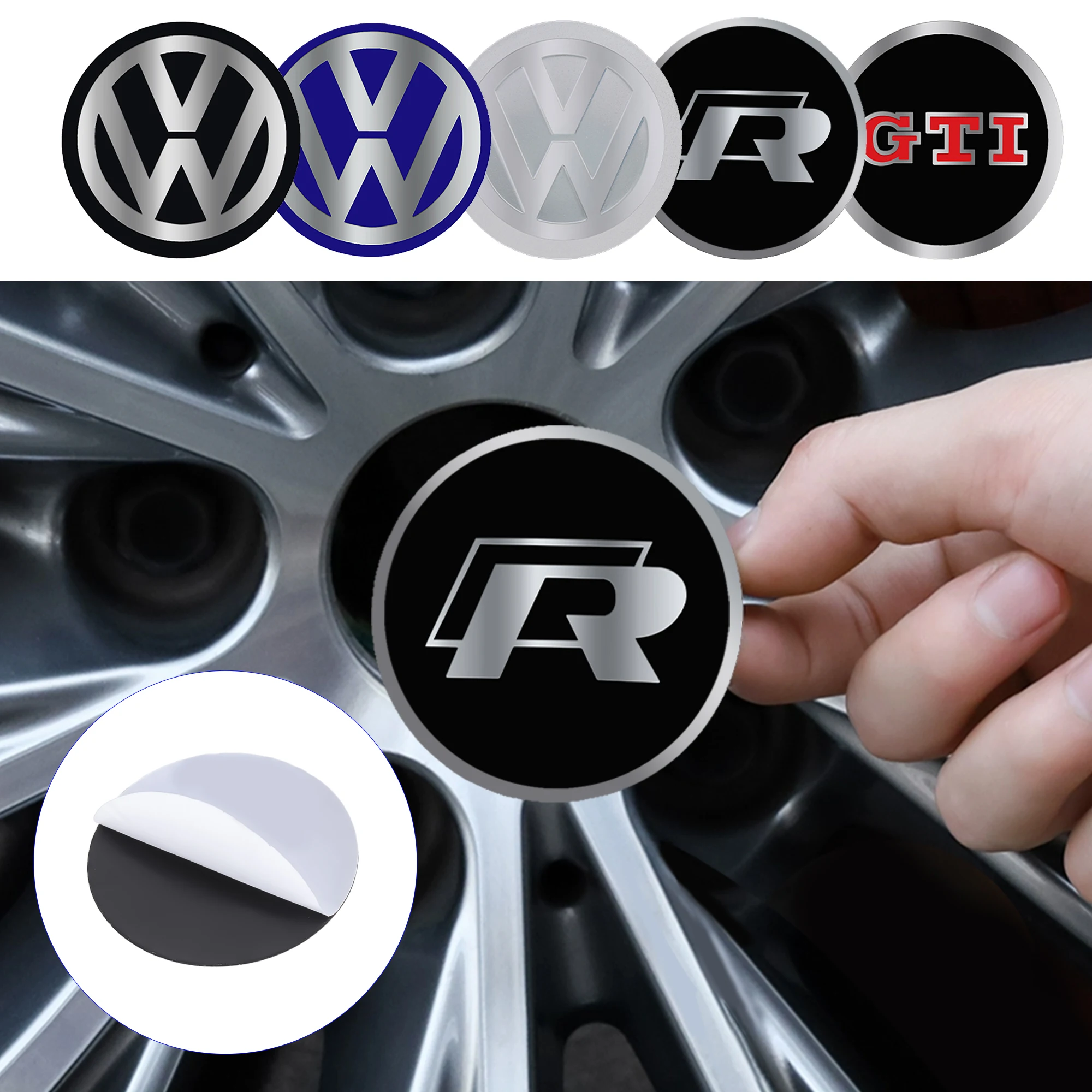 4pcs 56/60/65mm Car Center Hub Caps Rim Cover Badge Wheel Lid Sticker For Volkswagen VW GTI R Lavida Caddy Polo CC Golf 4 5 6 7