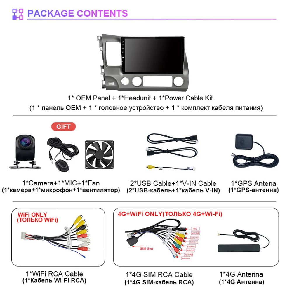 RSNAVI Android 16 Carplay Auto Car Radio Multimedia Player For Honda Civic 8 2005 - 2012 Autoradio GPS Stereo 2din Head Unit